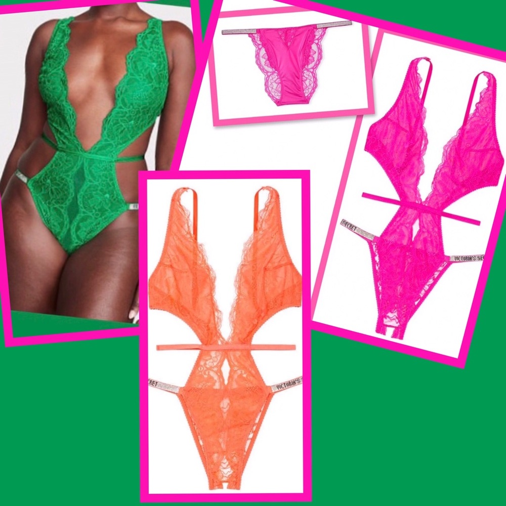 Victoria Secret Orange rose shine strap Crotchless teddy very sexy open exposed